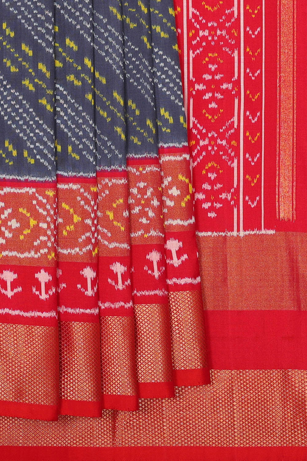 Image of Ikat Silk Dark Grey Saree